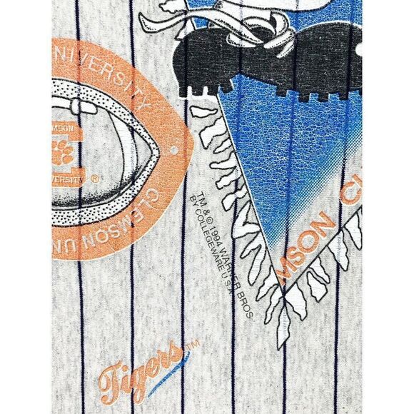 Vintage Taz Clemson University T-Shirt XL Football Pin Stripe Looney Tunes - Picture 3 of 8